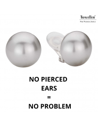 Traveller Clip-on Earrings - Pearls - 16 mm - Light Grey - Rhodium Plated - Silver Coloured - Half Pearl - 710216
