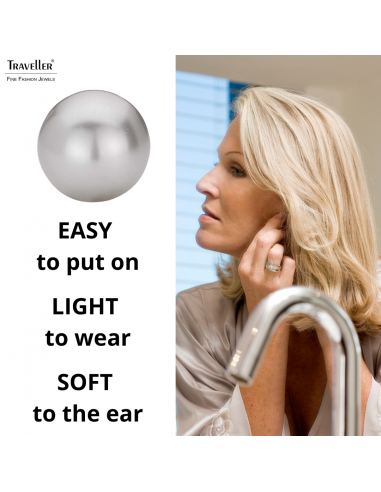 Traveller Clip-on Earrings - Pearls - 16 mm - Light Grey - Rhodium Plated - Silver Coloured - Half Pearl - 710216
