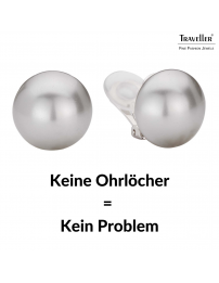 Traveller Ohrclip - Perle - 16 mm - Hellgrau - Rhodiniert - Silberfarben - Halbe Perle - 710216
