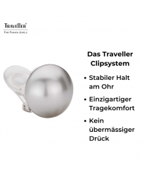 Traveller Ohrclip - Perle - 16 mm - Hellgrau - Rhodiniert - Silberfarben - Halbe Perle - 710216