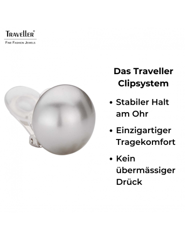 Traveller Ohrclip - Perle - 16 mm - Hellgrau - Rhodiniert - Silberfarben - Halbe Perle - 710216