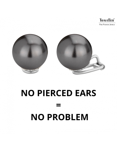 Traveller Clip-on Earrings - Pearls - 14  mm - Black - Silver coloured - Platinum plated - 718114