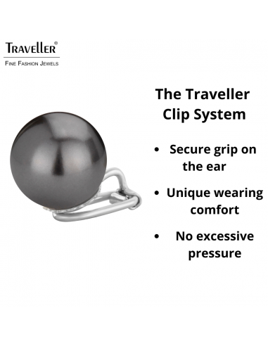 Traveller Clip-on Earrings - Pearls - 14  mm - Black - Silver coloured - Platinum plated - 718114