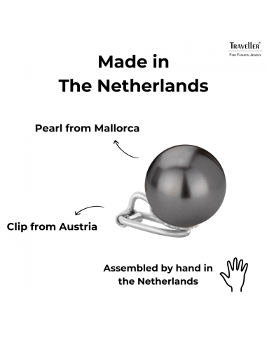 Traveller Clip-on Earrings - Pearls - 14  mm - Black - Silver coloured - Platinum plated - 718114