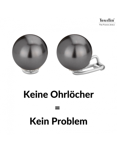 Traveller Ohrclips - Perle - 14 mm - Schwarz - Silberfarbe - Platiniert - 718114