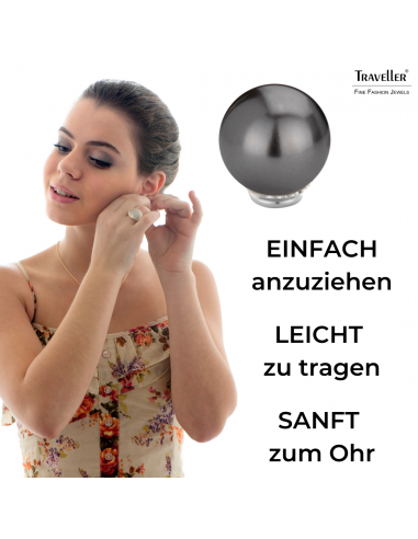 Traveller Ohrclips - Perle - 14 mm - Schwarz - Silberfarbe - Platiniert - 718114