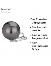 Traveller Ohrclips - Perle - 14 mm - Schwarz - Silberfarbe - Platiniert - 718114