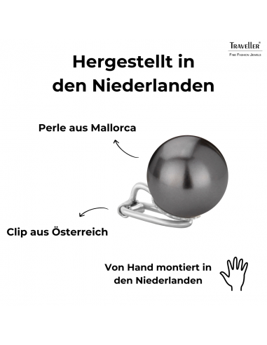 Traveller Ohrclips - Perle - 14 mm - Schwarz - Silberfarbe - Platiniert - 718114