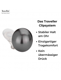 Traveller Ohrclip - Perle - 16 mm - Dunkelgrau - Platiniert - Silberfarben - Halbe Perle - 711216