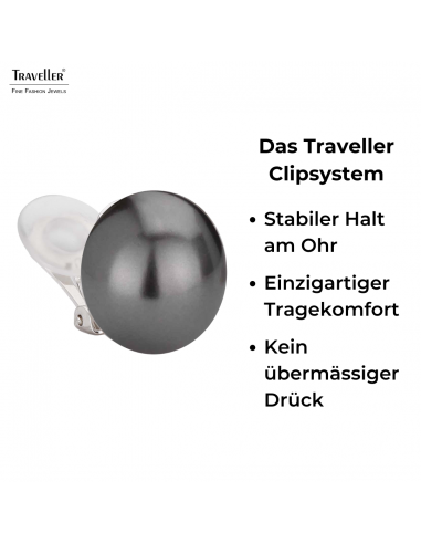 Traveller Ohrclip - Perle - 16 mm - Dunkelgrau - Platiniert - Silberfarben - Halbe Perle - 711216