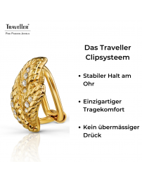 Traveller Ohrclip - 22kt Vergoldet - Kristalle - Blattförmig - 15 x 10 mm - 157613