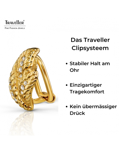 Traveller Ohrclip - 22kt Vergoldet - Kristalle - Blattförmig - 15 x 10 mm - 157613