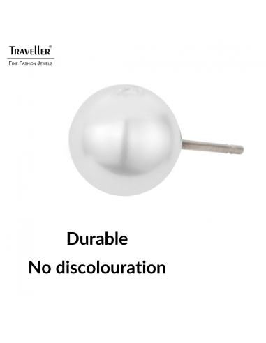 Traveller Earrings - Pearls - 8 mm - White - Platinum Plated - Silver Coloured - 700508