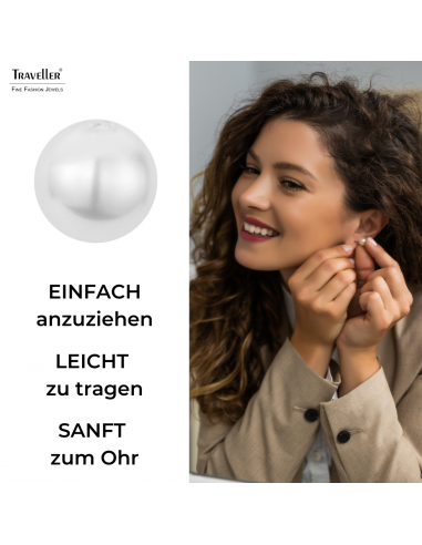 Traveller Ohrstecker - Perle - 8 mm - Weiss - Platiniert - Silberfarben - 700508