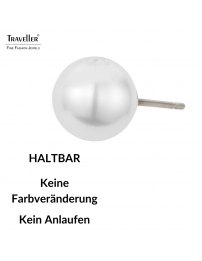 Traveller Ohrstecker - Perle - 8 mm - Weiss - Platiniert - Silberfarben - 700508