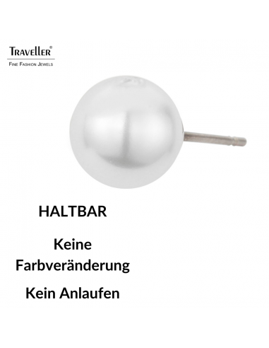 Traveller Ohrstecker - Perle - 8 mm - Weiss - Platiniert - Silberfarben - 700508