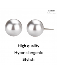 Traveller Earrings - Pearls - 8 mm - Light Grey - Rhodium Plated - Silver Coloured - 710508