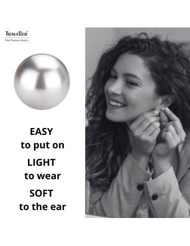 Traveller Earrings - Pearls - 8 mm - Light Grey - Rhodium Plated - Silver Coloured - 710508
