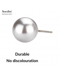 Traveller Earrings - Pearls - 8 mm - Light Grey - Rhodium Plated - Silver Coloured - 710508