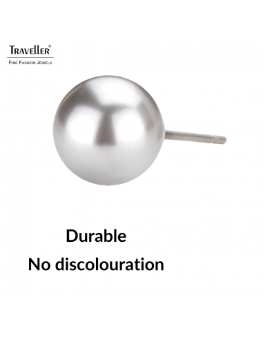 Traveller Earrings - Pearls - 8 mm - Light Grey - Rhodium Plated - Silver Coloured - 710508