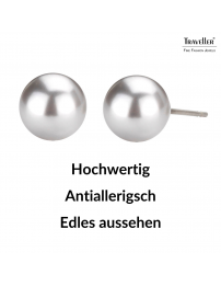 Traveller Ohrstecker - Perle - 8 mm - Hellgrau - Rhodiniert - Silberfarben - 710508