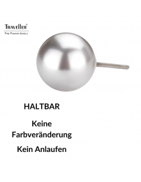 Traveller Ohrstecker - Perle - 8 mm - Hellgrau - Rhodiniert - Silberfarben - 710508