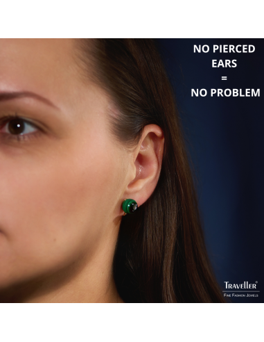 Traveller Clip-on Earrings - Gold Plated - Real Malachite - 10 mm - Green - Unique - 112501