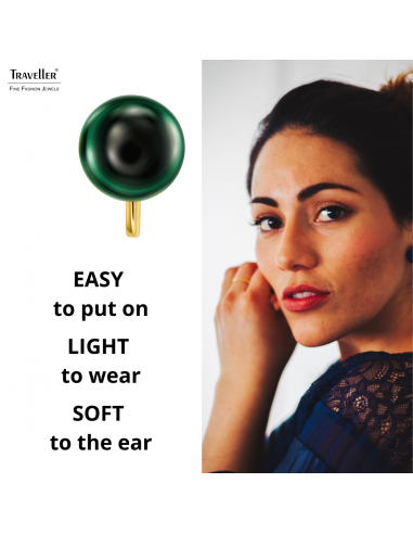 Traveller Clip-on Earrings - Gold Plated - Real Malachite - 10 mm - Green - Unique - 112501