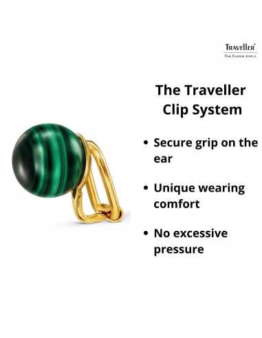 Traveller Clip-on Earrings - Gold Plated - Real Malachite - 10 mm - Green - Unique - 112501