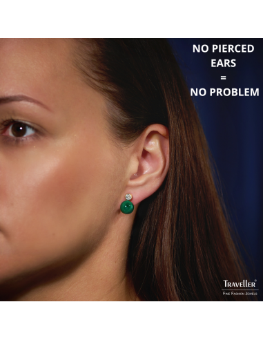 Traveller Clip-on Earrings - Gold Plated - Crystals - Real Malachite - 10 mm - Green - Unique - 112502