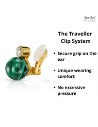 Traveller Clip-on Earrings - Gold Plated - Crystals - Real Malachite - 10 mm - Green - Unique - 112502