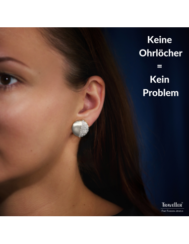 Traveller Ohrclip - Silberfarben - Matt und Glänzend - Kristalle - Platiniert - 20x19 mm - 157616