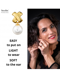 Traveller Clip-on Earrings - Drop Earrings - Pearls - 14mm - White - Cross - 22ct Gold plated - 32x16mm - 110506