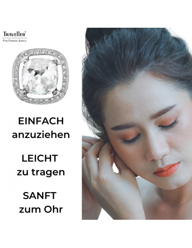 Traveller Ohrclips - Silberfarben - Kristalle - Platiniert - Quadratisch - 15x15 mm - 157619