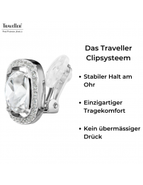 Traveller Ohrclips - Silberfarben - Kristalle - Platiniert - Quadratisch - 15x15 mm - 157619