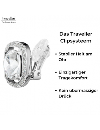 Traveller Ohrclips - Silberfarben - Kristalle - Platiniert - Quadratisch - 15x15 mm - 157619