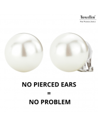 Traveller Clip-on Earrings - Pearls - 20 mm - White - Platinum plated - Silver-coloured - 801120