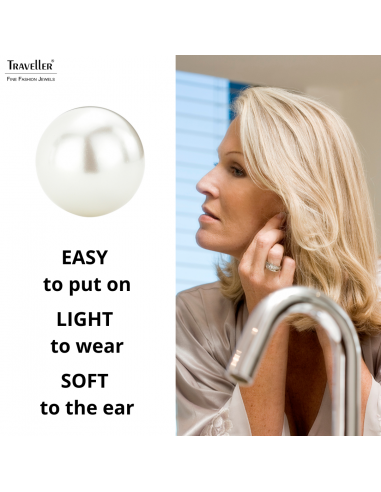 Traveller Clip-on Earrings - Pearls - 20 mm - White - Platinum plated - Silver-coloured - 801120