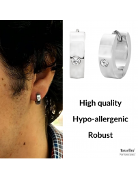Traveller Hoop Earrings - Men - Stainless Steel - Zirconia - Silver Coloured - 13 mm - 181259