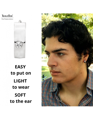 Traveller Hoop Earrings - Men - Stainless Steel - Zirconia - Silver Coloured - 13 mm - 181259
