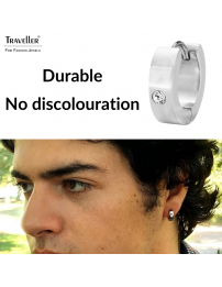 Traveller Hoop Earrings - Men - Stainless Steel - Zirconia - Silver Coloured - 13 mm - 181259