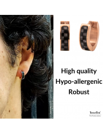Traveller Hoop Earrings - Men - Stainless Steel - Rosé Gold Plated - Carbon - Black / Grey - Ø 14mm - 181256