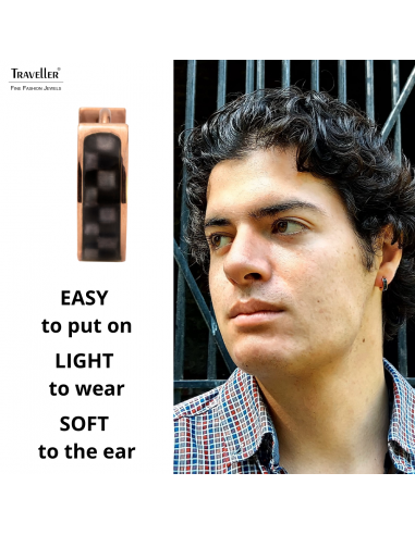 Traveller Hoop Earrings - Men - Stainless Steel - Rosé Gold Plated - Carbon - Black / Grey - Ø 14mm - 181256