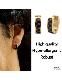 Traveller Hoop Earrings - Men - Stainless Steel - Gold Plated - Carbon - Balck / Grey - Ø 14mm - 181255