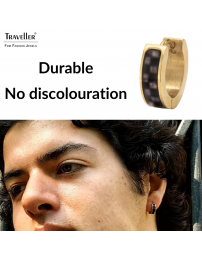 Traveller Hoop Earrings - Men - Stainless Steel - Gold Plated - Carbon - Balck / Grey - Ø 14mm - 181255