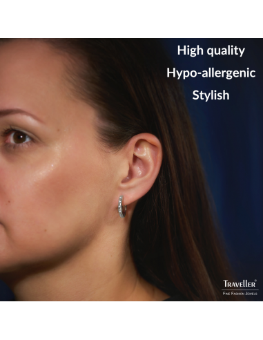 Traveller Hoop Earrings - Stainless Steel - Crystals - Silver Coloured - Ø 18mm - 166322