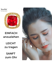Traveller Ohrclip - 22kt Vergoldet - Kristalle - Rot - Quadratisch - Ø 15mm - 157620