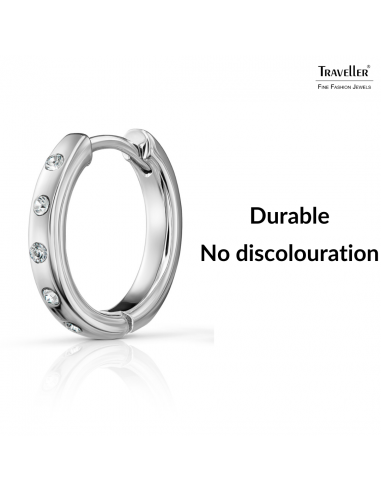 Traveller Hoop Earrings - Stainless Steel - Crystals - Silver Coloured - Ø 18mm - 166322