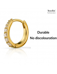  Traveller Hoop Earrings - Stainless Steel - Zirconia - Gold Plated - Gold Coloured - Ø 14mm - 166317