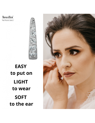 Traveller Hoop Earrings - Stainless Steel - Zirconia - Silver Coloured - Ø 14 mm - 166318